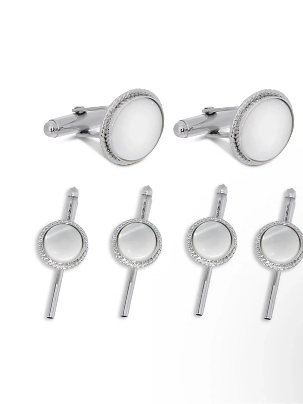 David Donahue Sterling Silver & Mother Of Pearl Beveled Stud & Cufflink Set